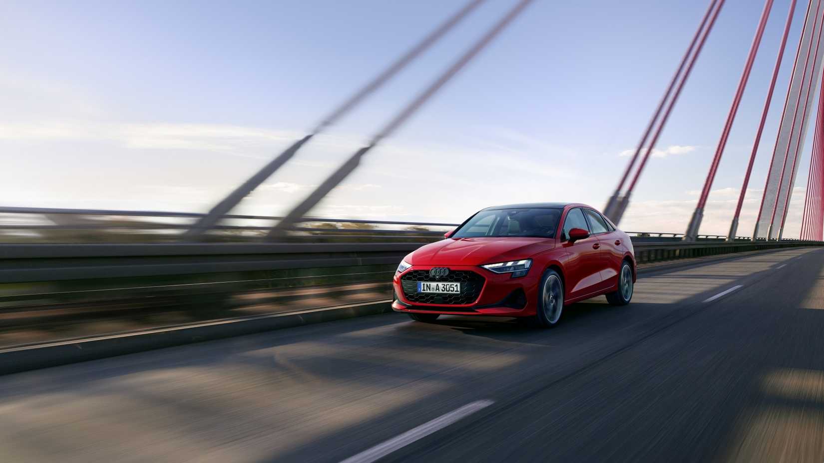 Front 3/4 action shot of a 2025 Audi A3