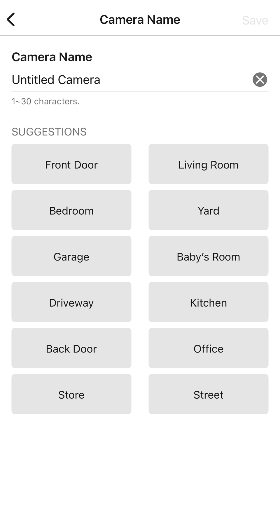Nomeando uma câmera no AlfredCamera.