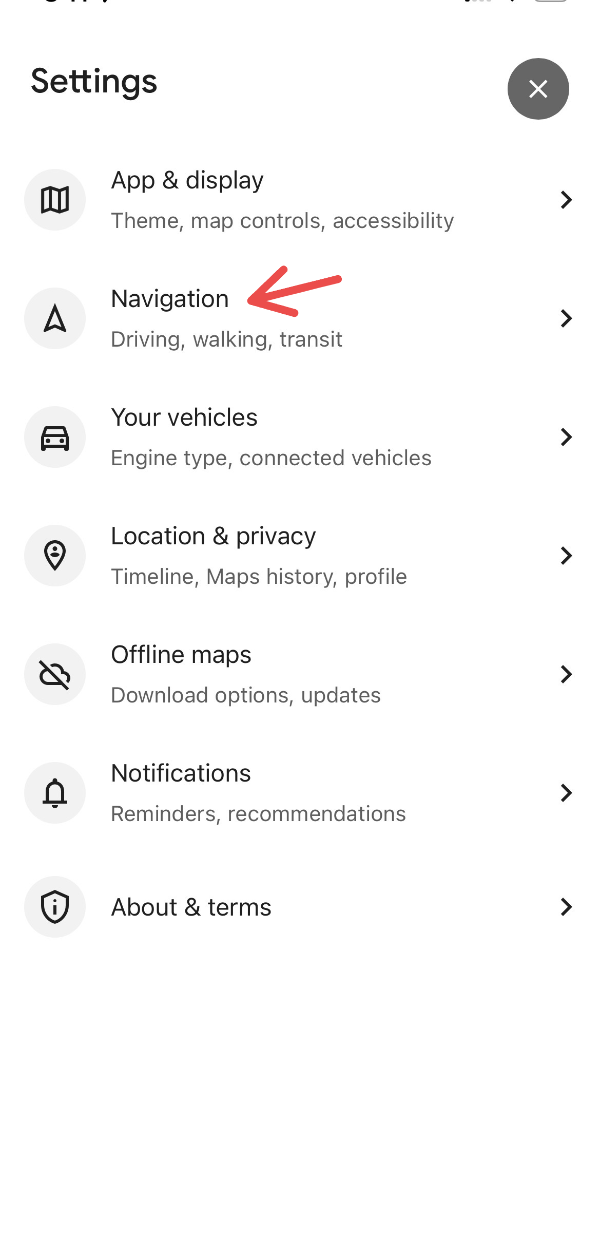 The Navigation menu on Google Maps.