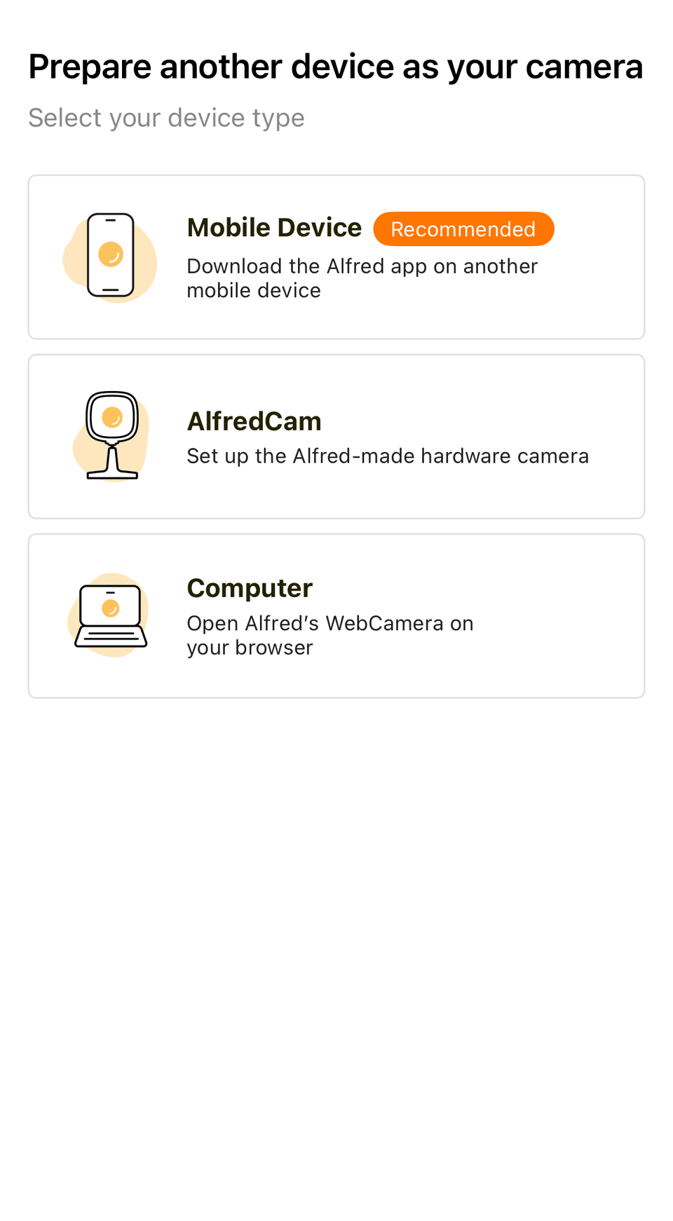 Configurando um novo dispositivo como visualizador para AlfredCamera.