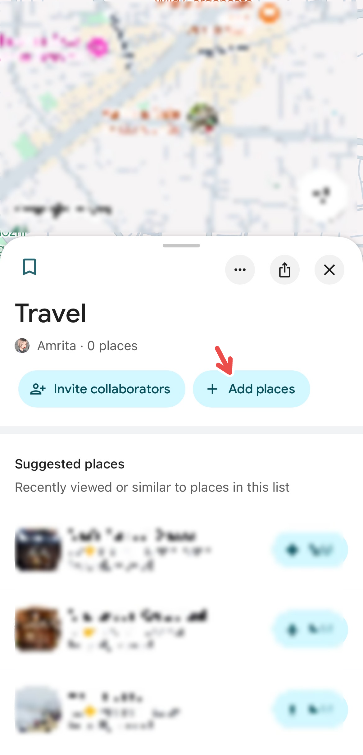 Adding places to a new list on Google Maps.