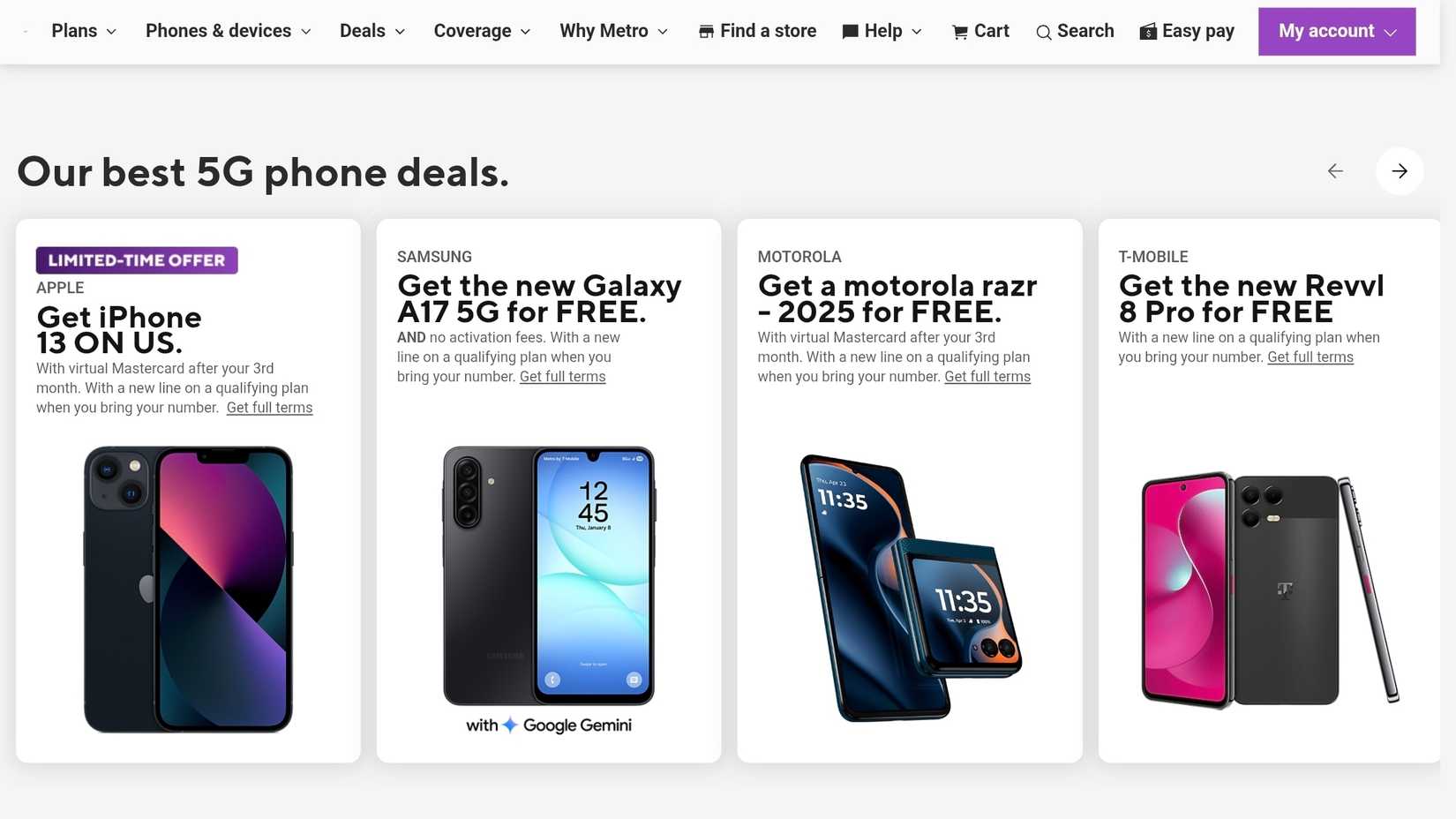 Phone deals on the Metro by T-Mobile website.