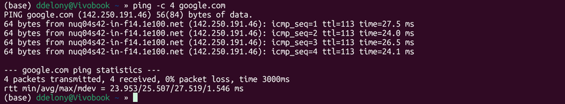 Windows Networking Commands in Linux: Essential Equivalents and WSL Integration 3 Ping running with the "-c 4" option telling to stop after four tries.