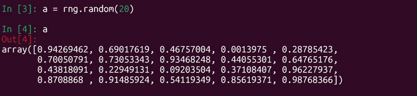 В терминале IPython случайно сгенерированный массив Python.