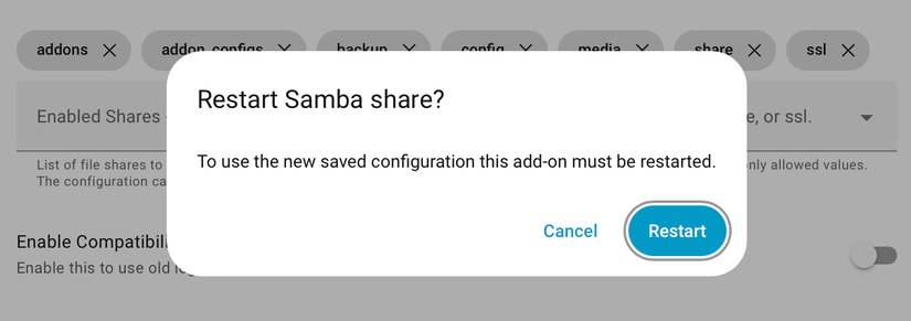 Restart Samba share add-on in Home Assistant.