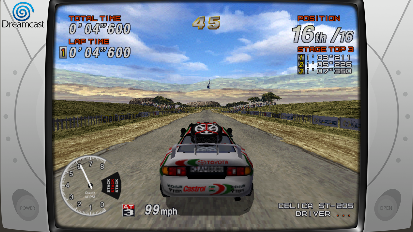 Executando SEGA Rally no Recalbox (na corrida).