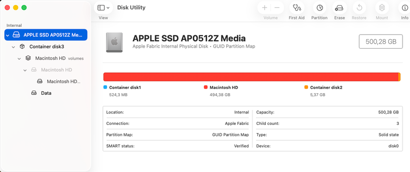Informações do SSD da Apple.