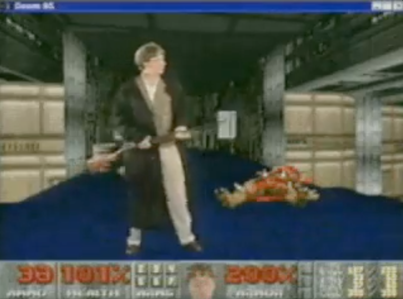 Bill Gates gives a presentation from within DOOM 95.