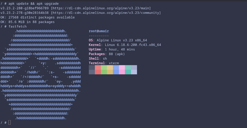 Captura de pantalla de Linux alpino