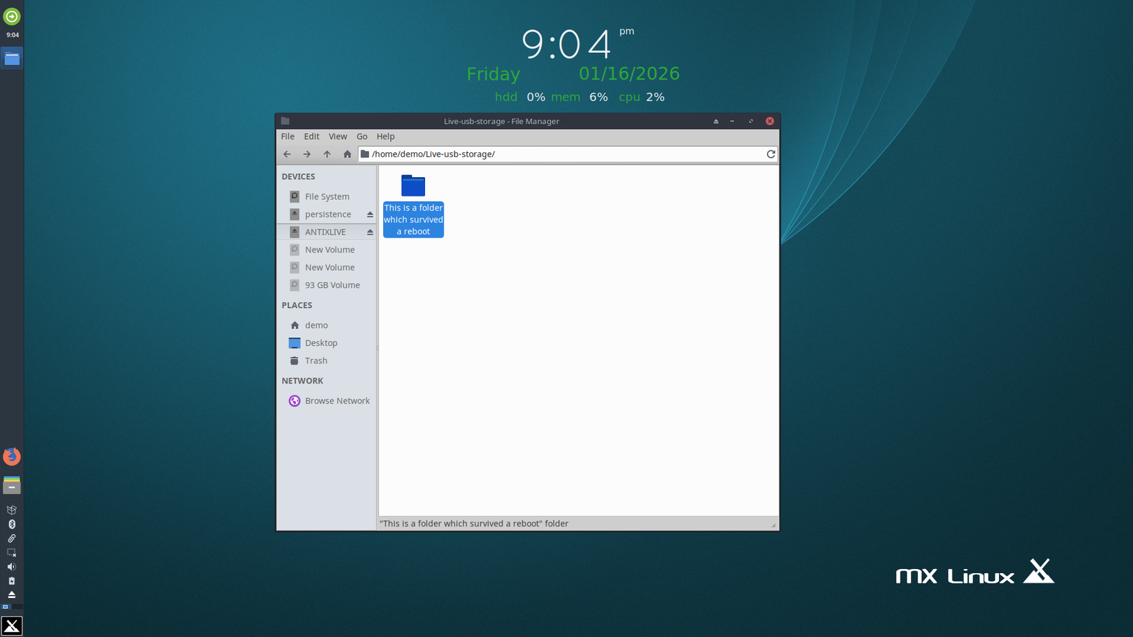 MX Linux em modo de persistência. 