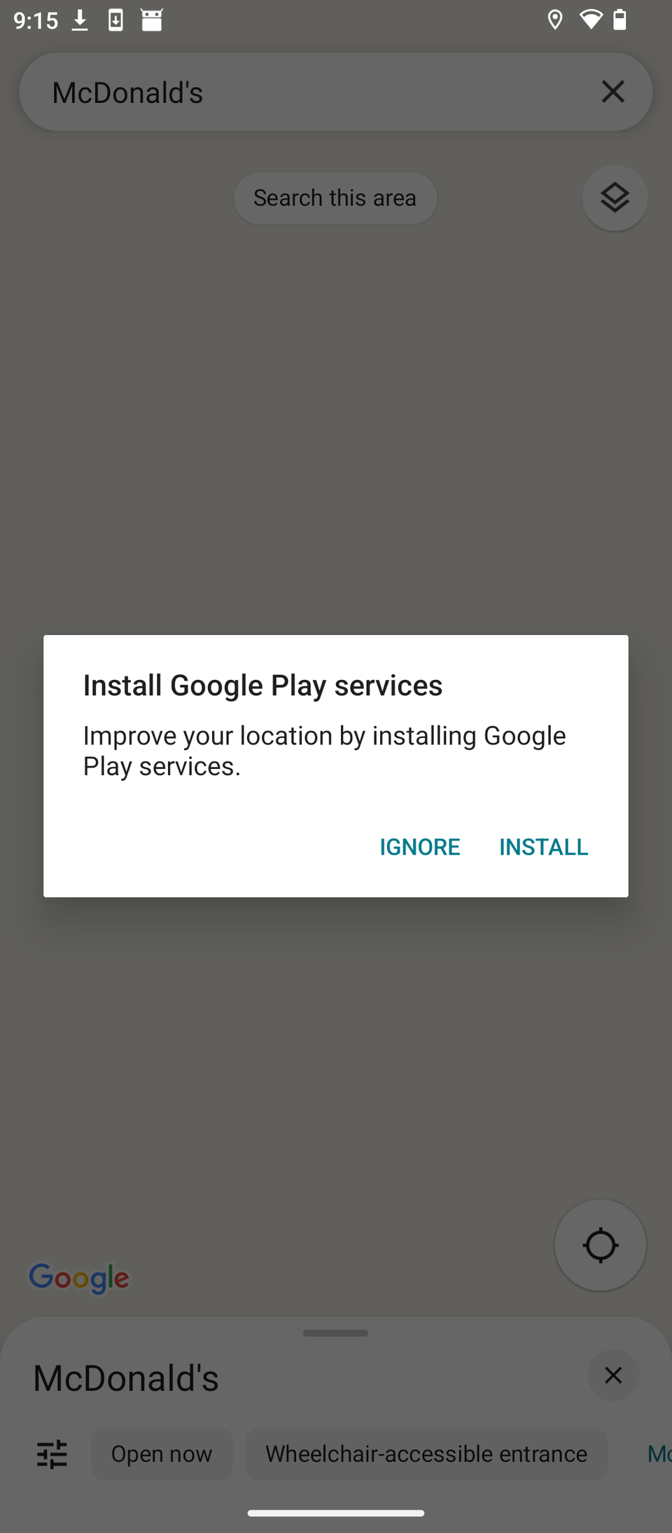 O Google Maps não funcionará sem o Google Play Services.