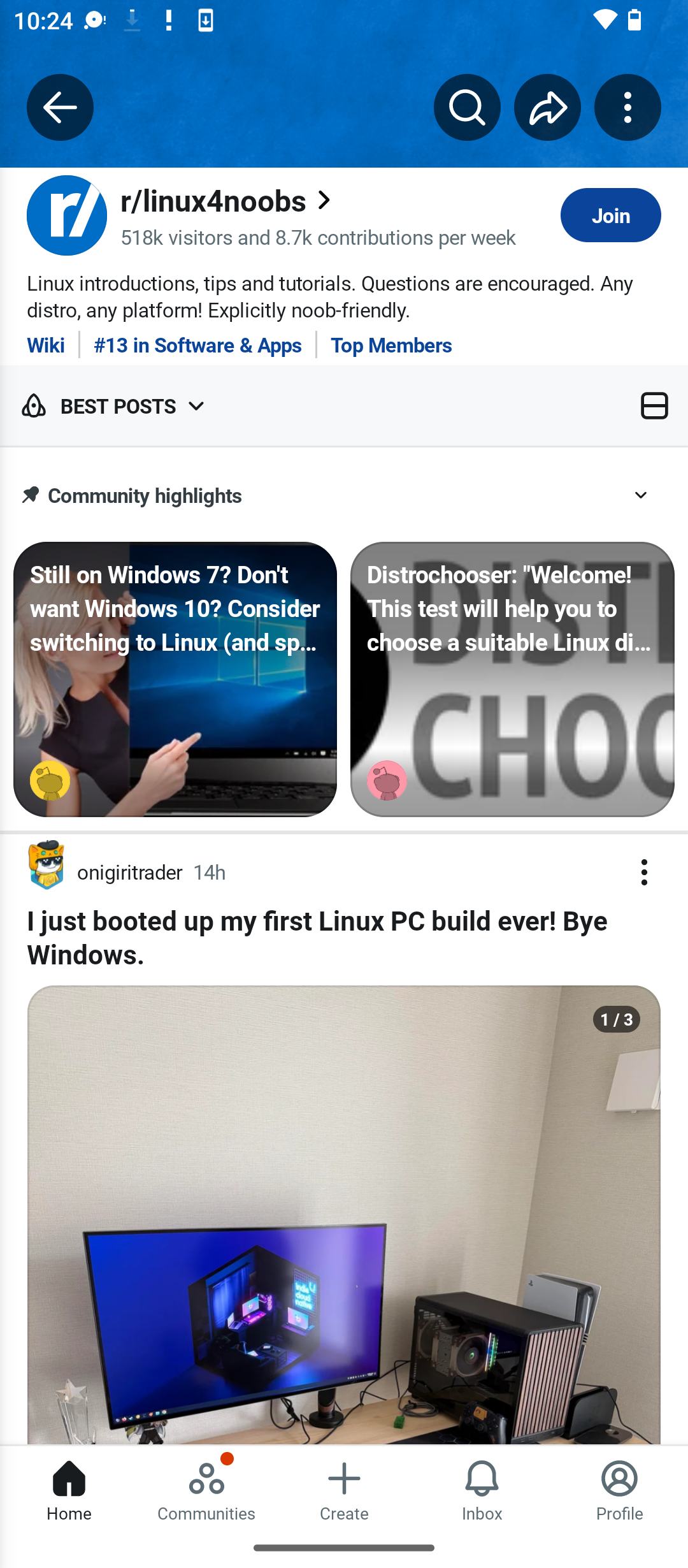 Reddit app launched on a degoogled phone.