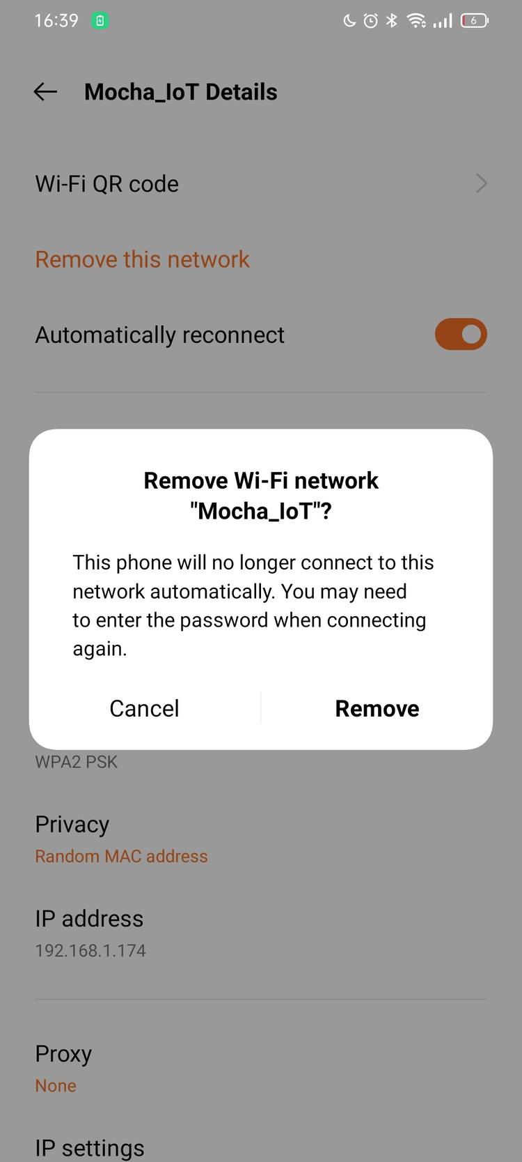 Removing a Wi-Fi from an Android phone.