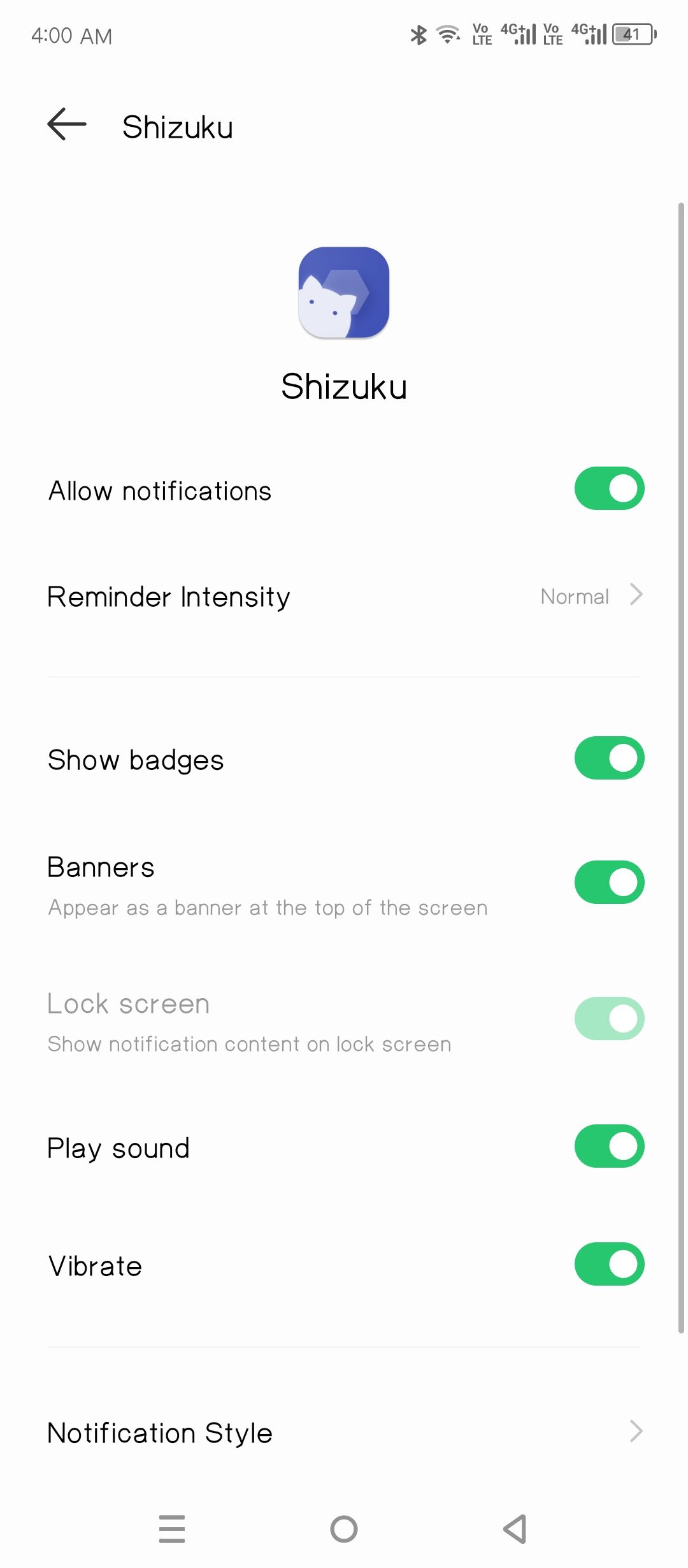 Toggling Shizuku notification access.