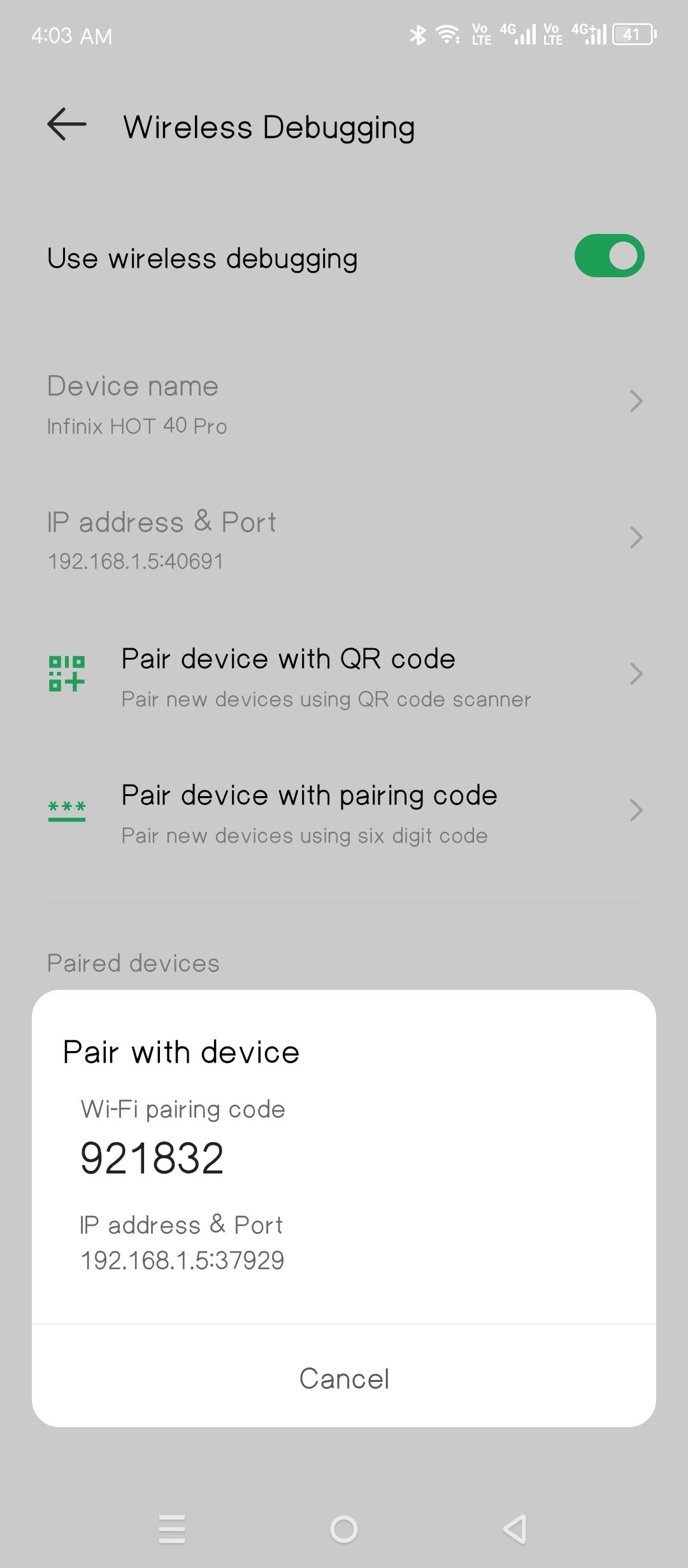 Pairing Shizuku with a passcode.
