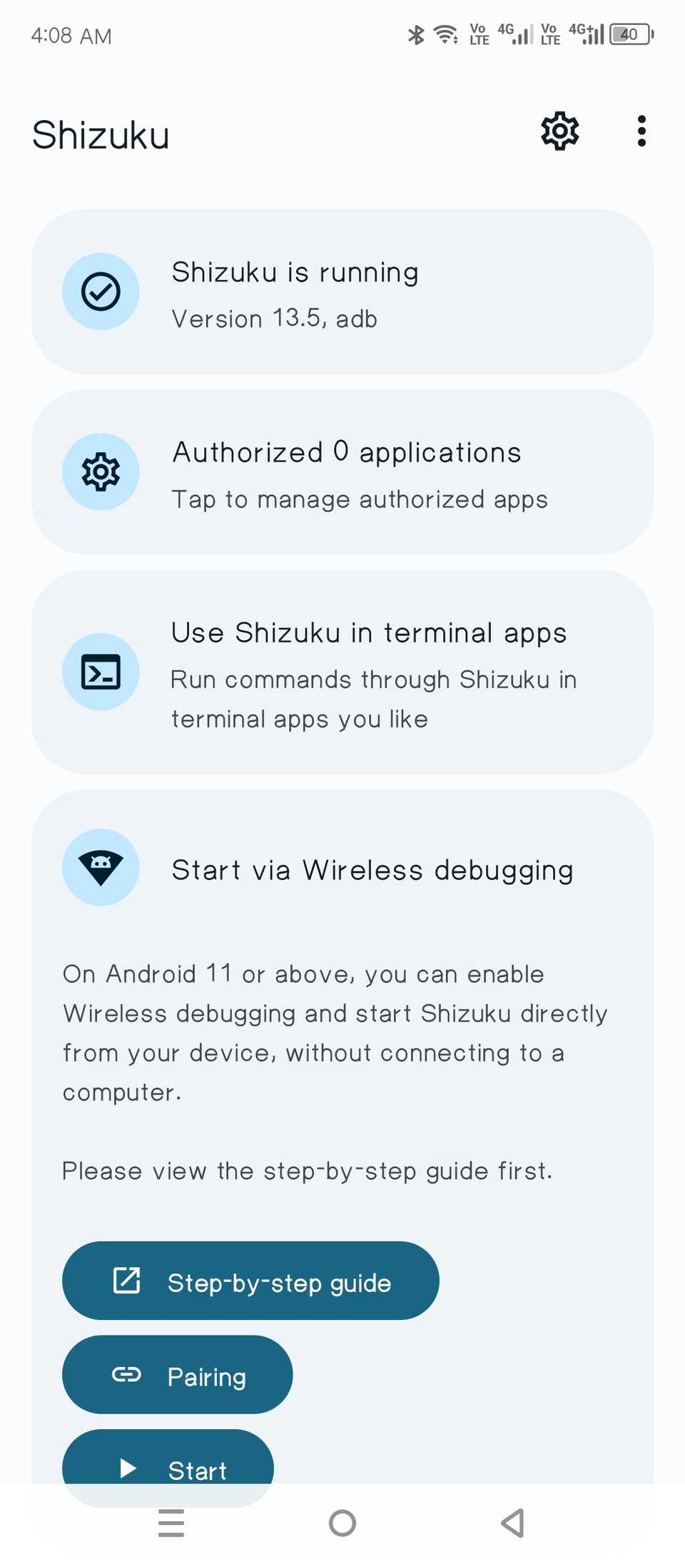 Shizuku is actively running.