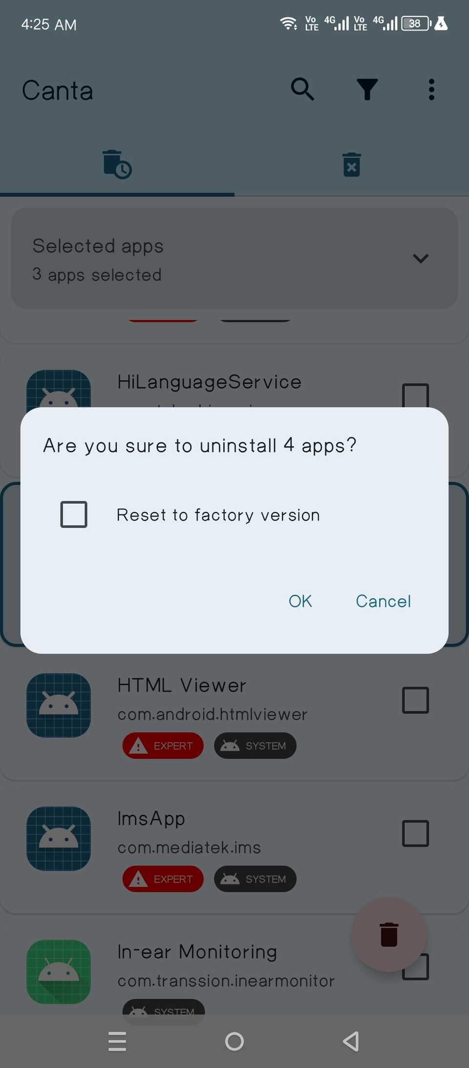 Désinstallez des applications à l'aide de Canta.