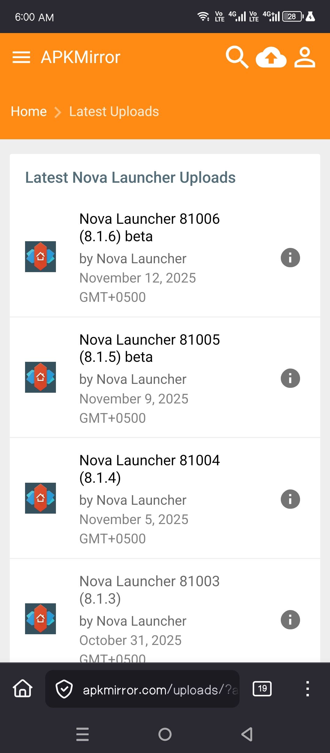 Browsing the APK collections on APKMirror.