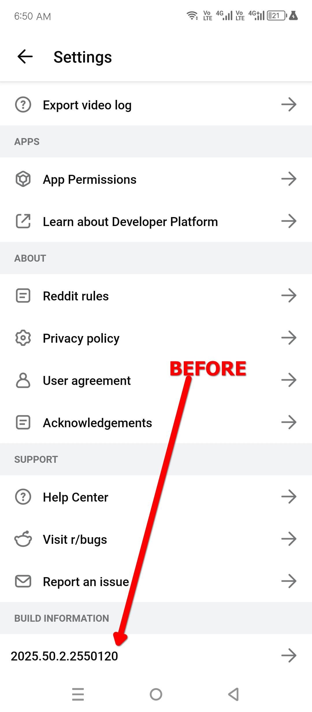 The original version number before the downgrade.