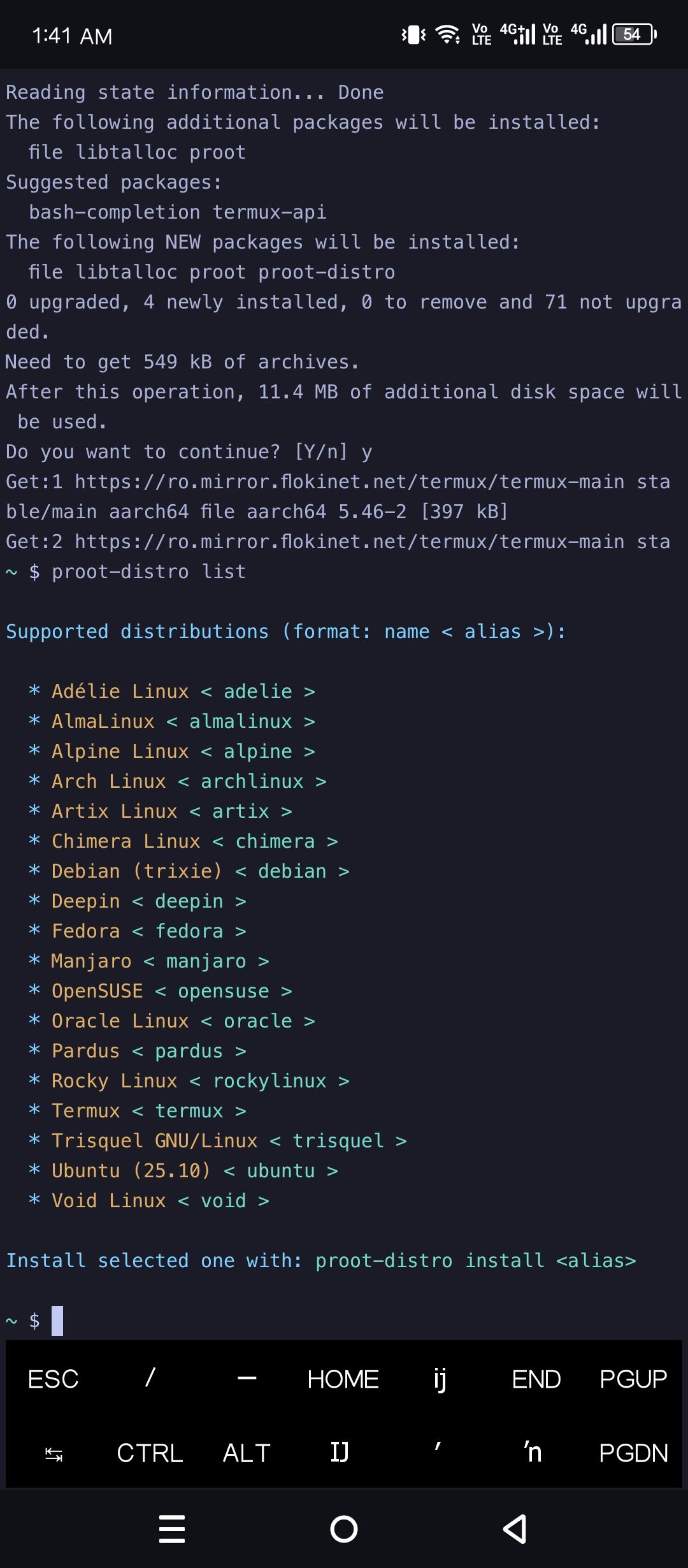 Generating a list of available distros in PRoot.