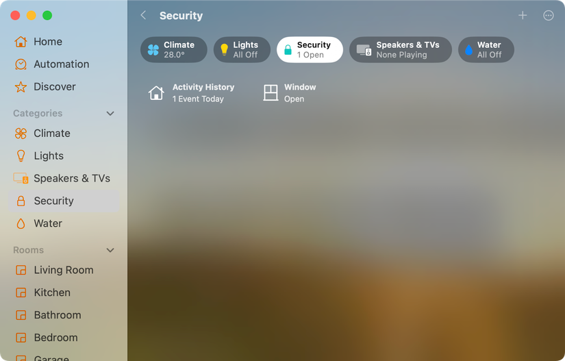 Security alerts in Apple Home.