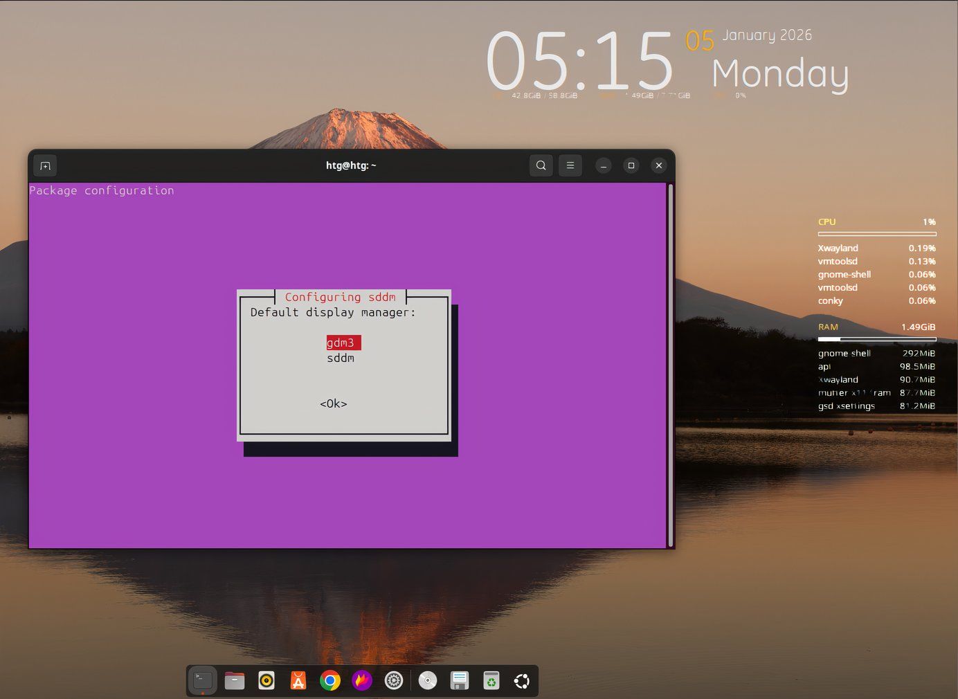 Selecting GDM3 while installing the KDE Plasma desktop