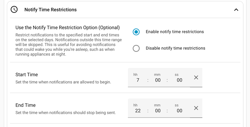 Set times during which you're able to be notified.