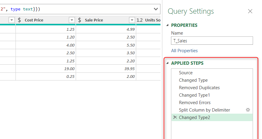 The Applied Steps pane in Excel's Power Query Editor.