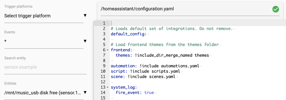 Configuration YAML showing the system_log fire_event setting