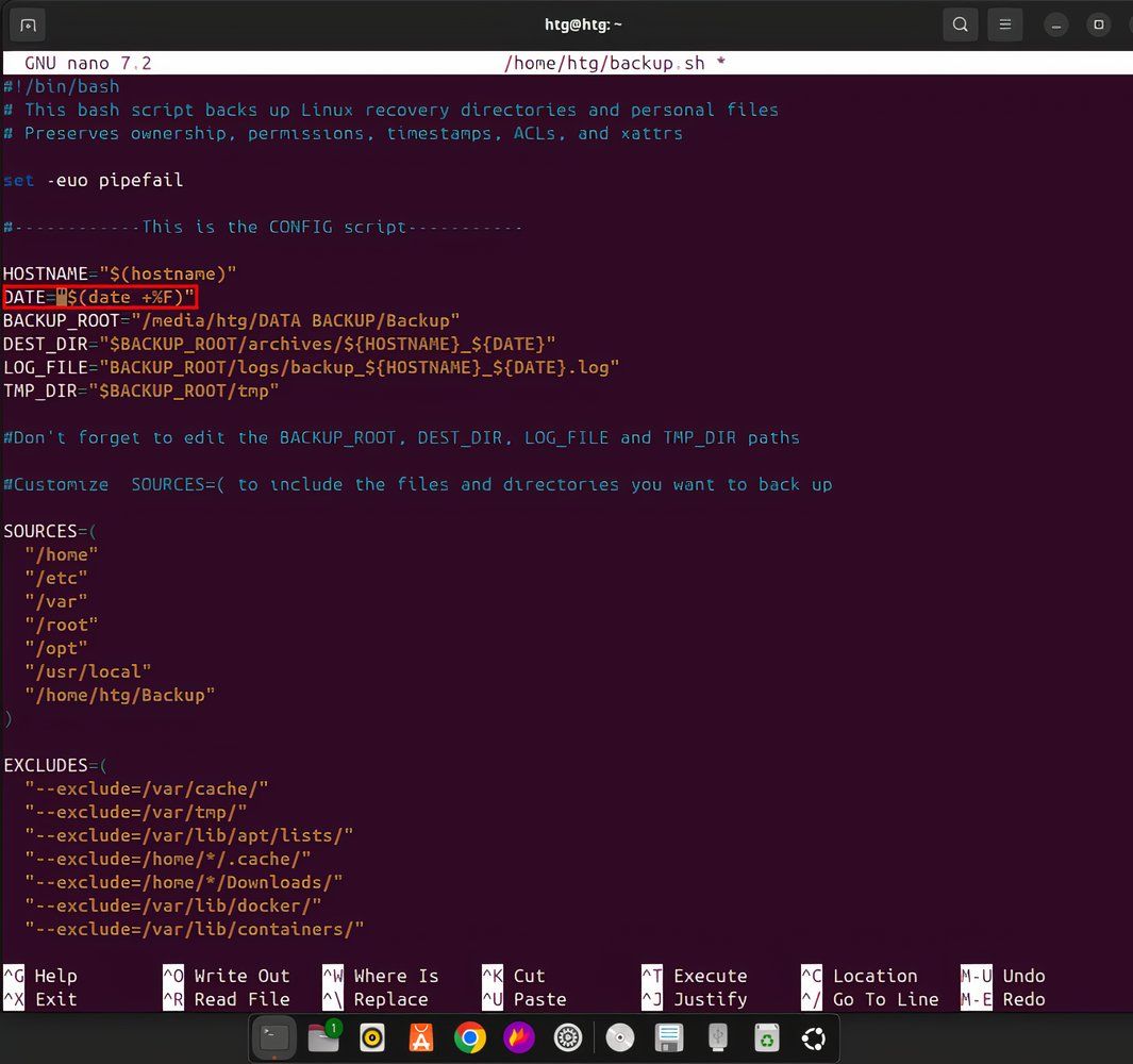 The correct syntax for the date shell variable