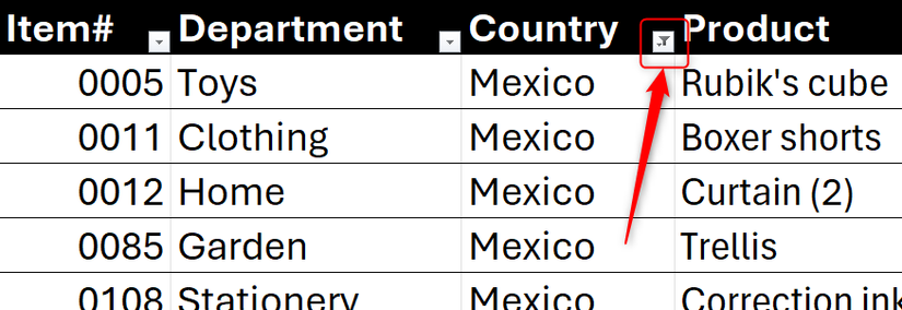 The filter funnel icon on a filtered column in an Excel table, which demonstrates a filter is applied.