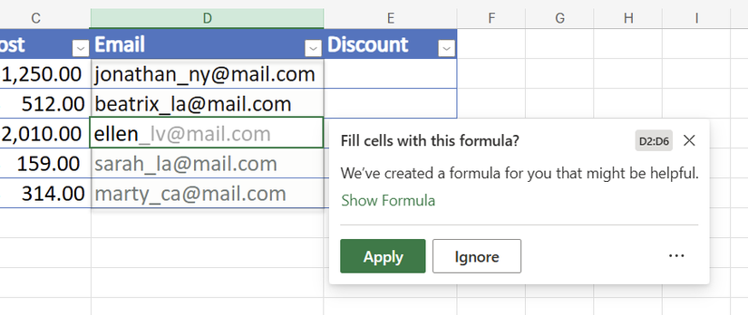 How to use Formula by Example in Excel to generate complex formulas