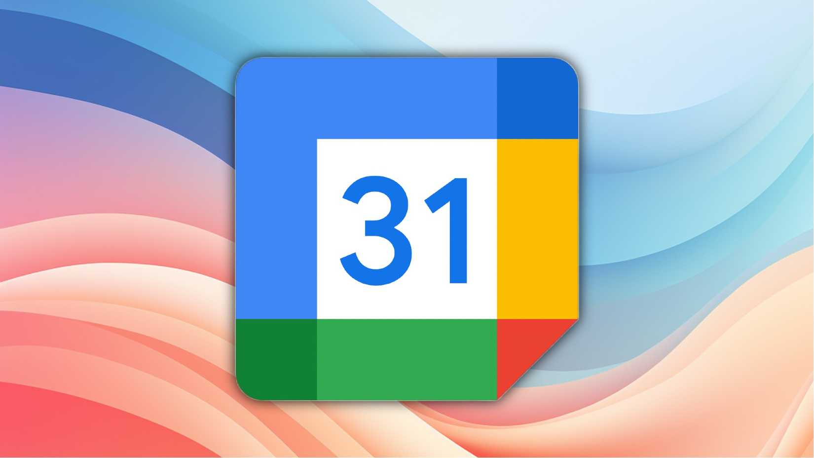 The Google Calendar logo on a pink and blue wave background.