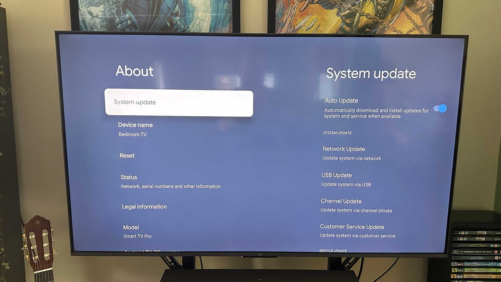 Экран информации о системе Google TV.