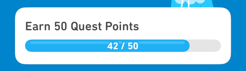 The January Quest screen in the Duolingo app showing 42 Quest Points earned.