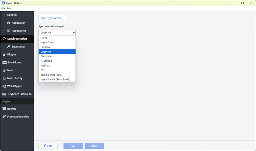 The Joplin cloud options.