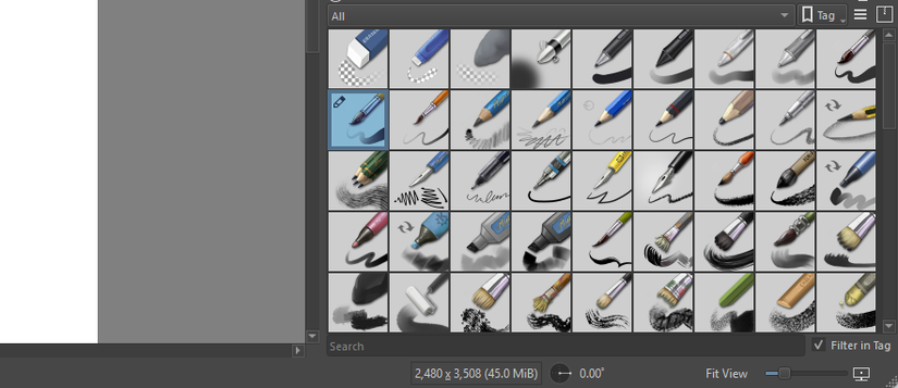 The Krita brushes shown on the interface.