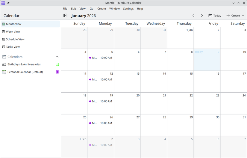 The Merkuro calendar app.