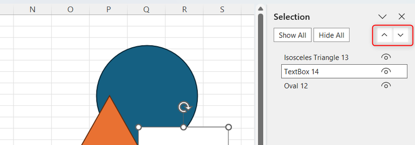 Hình 6: Các mũi tên di chuyển trong Bảng Chọn của Microsoft Excel.