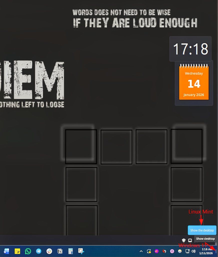 The 'Show Desktop' feature on Windows and Linux Mint