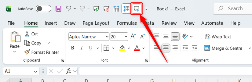 Hình ảnh 12: Nút Speak Cells on Enter trong QAT của Excel được kích hoạt.