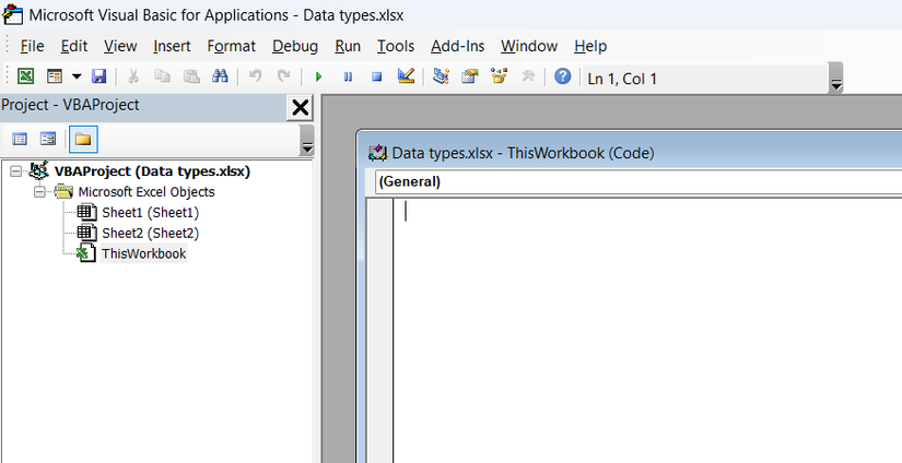 Hình 18: Trình soạn thảo Visual Basic với một mô-đun trống.