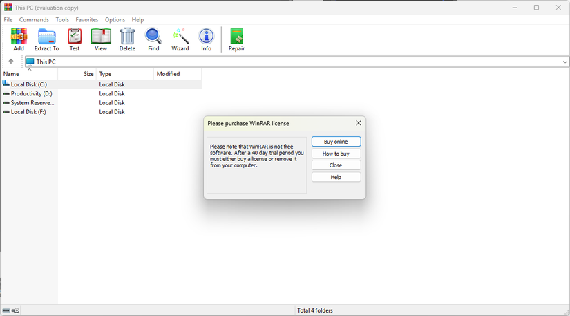 The WinRAR evaluation period has ended.