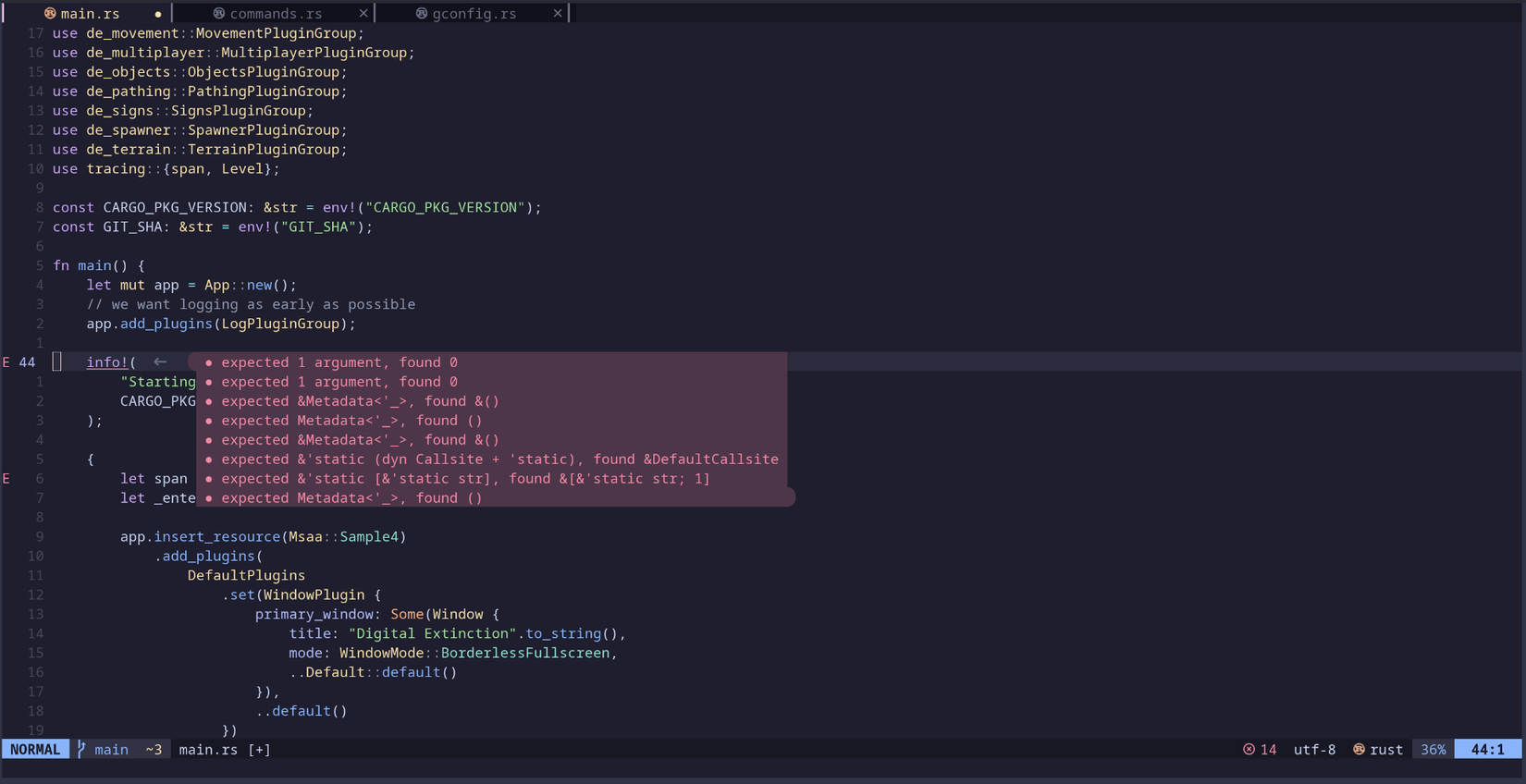 captura de tela do pequeno plugin de diagnóstico embutido no Neovim