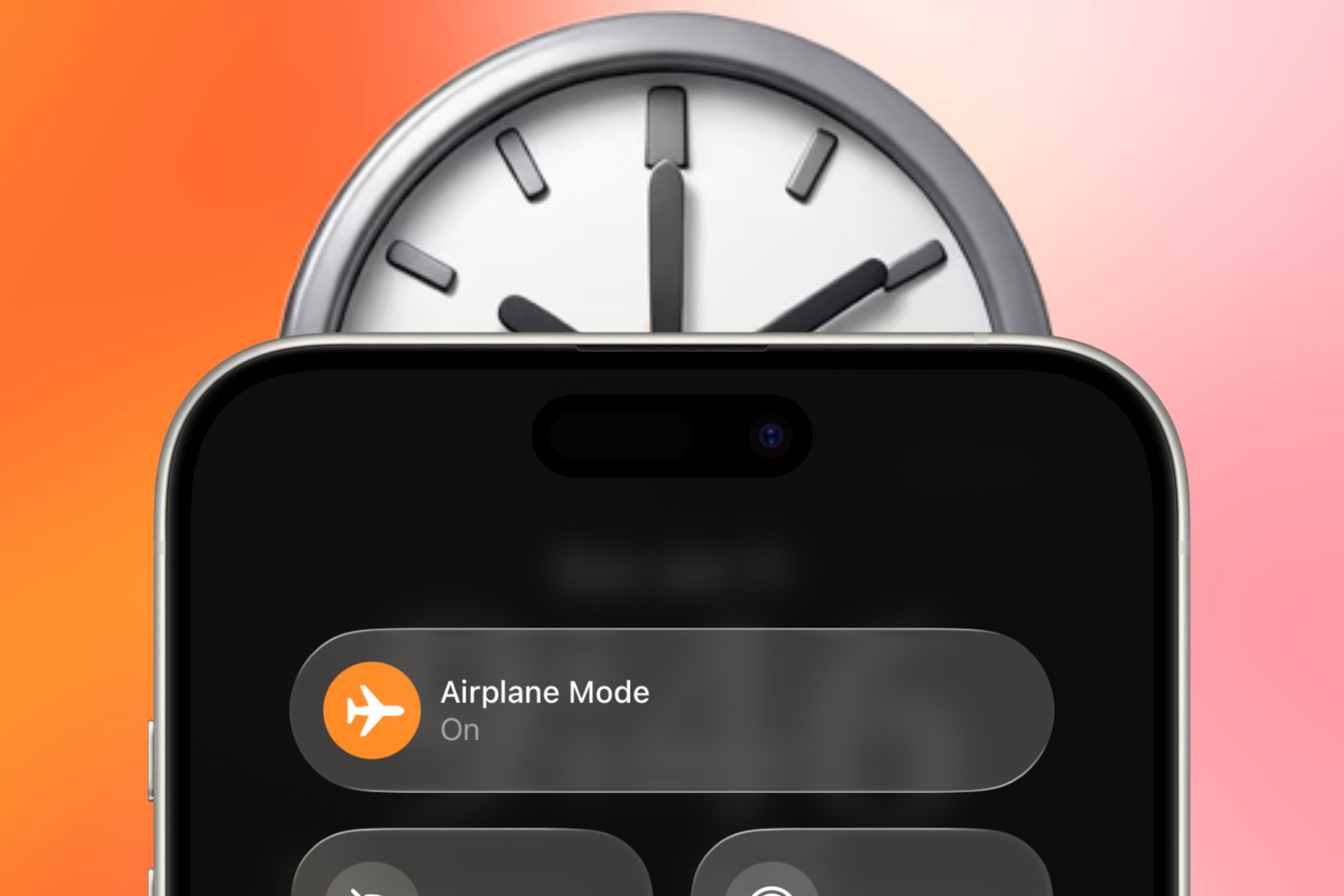 Scheduling when to turn on airplane mode with the icon and clock icon behind it on an iPhone.