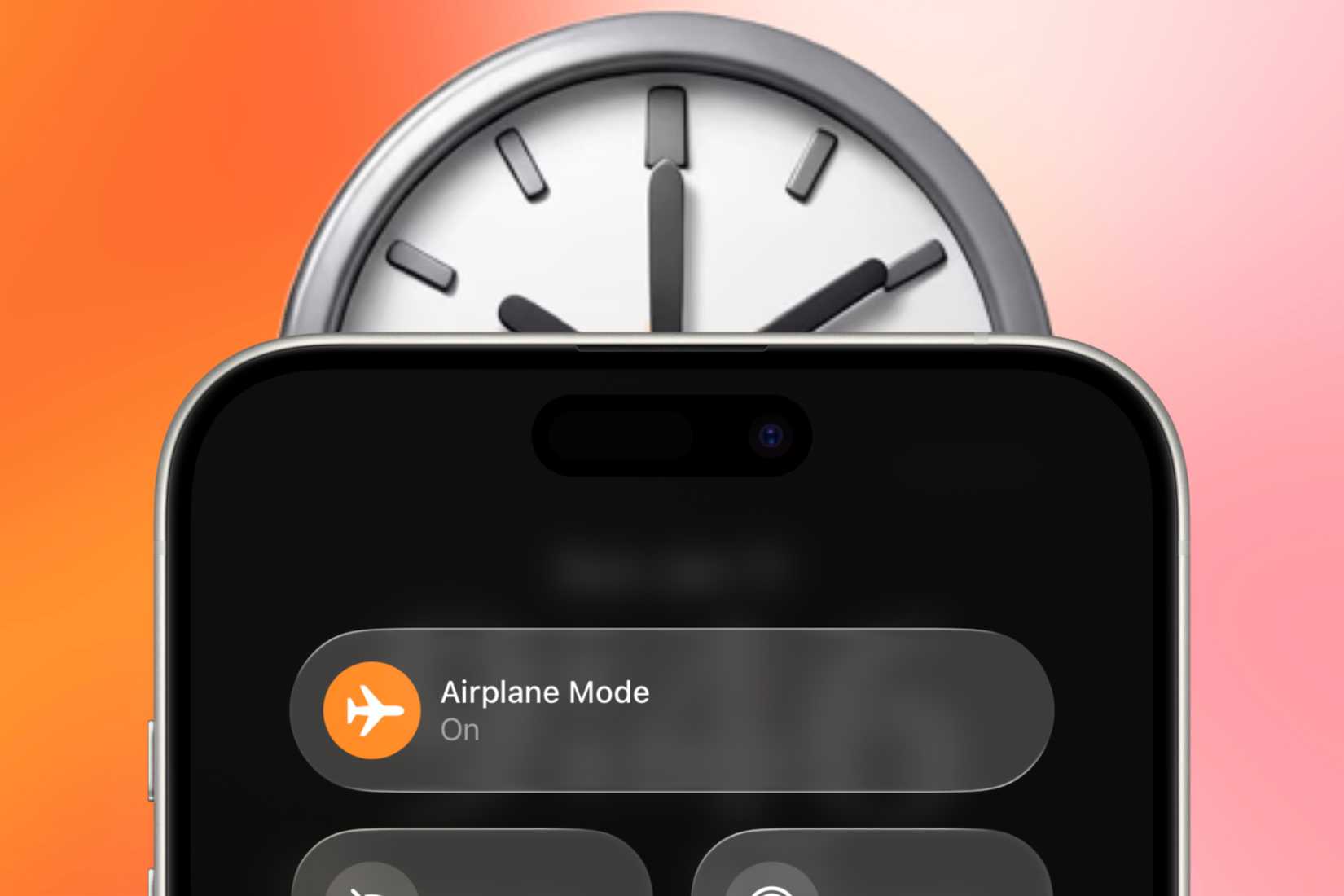 Scheduling when to turn on airplane mode with the icon and clock icon behind it on an iPhone.