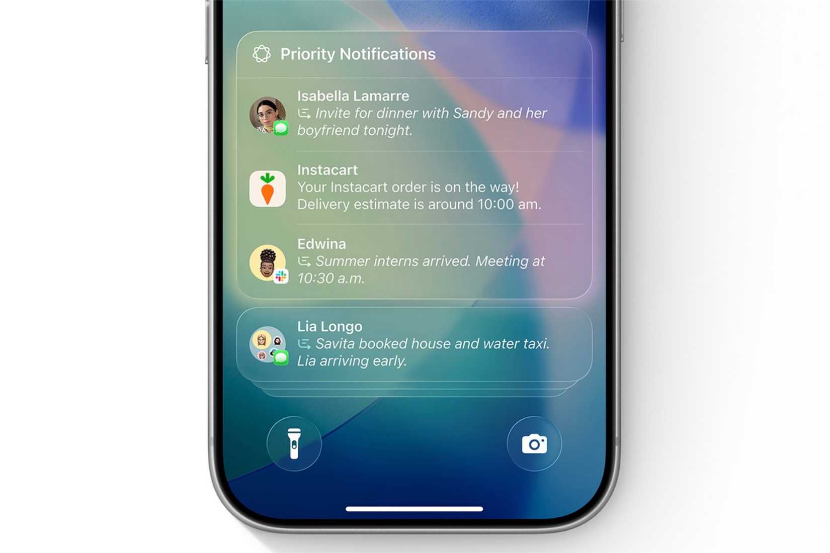 Priority notifications shown on an iPhone with Apple Intelligence.
