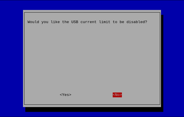 Configuração de limite de corrente USB em raspi-config para Raspberry Pi OS.