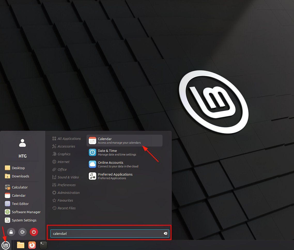 Using Linux Mint's start menu to search for and launch apps