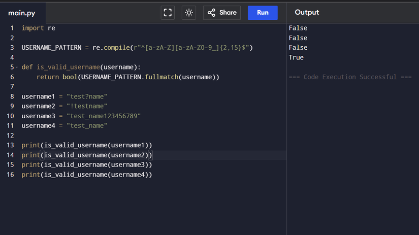 Validando nomes de usuário com diversas regras usando o módulo re do Python.